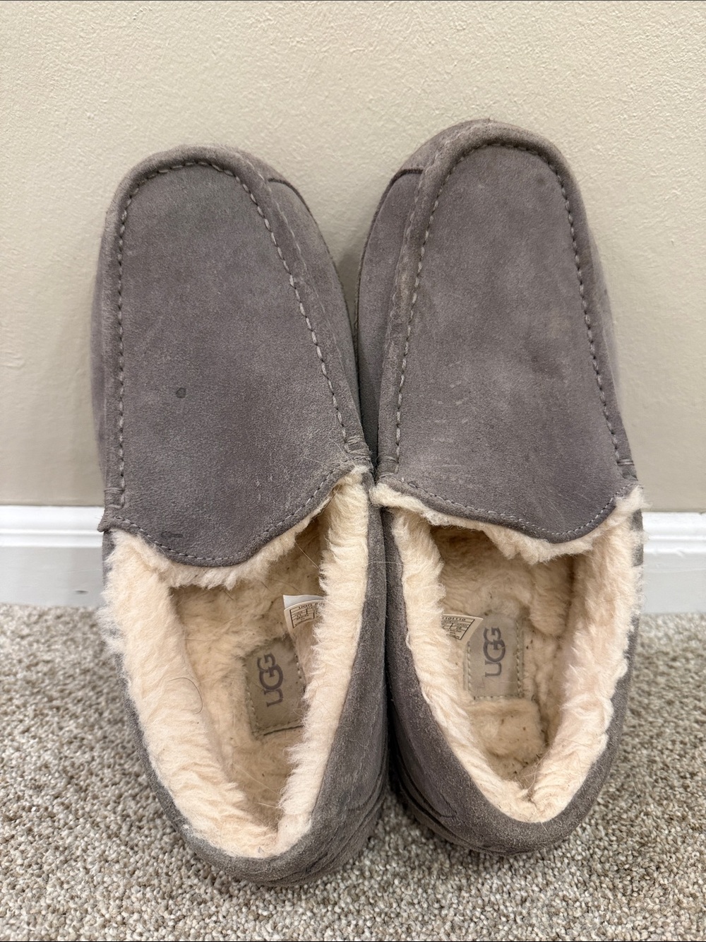 UGG Men's Gray Suede Shearling-Lined Slip-Ons